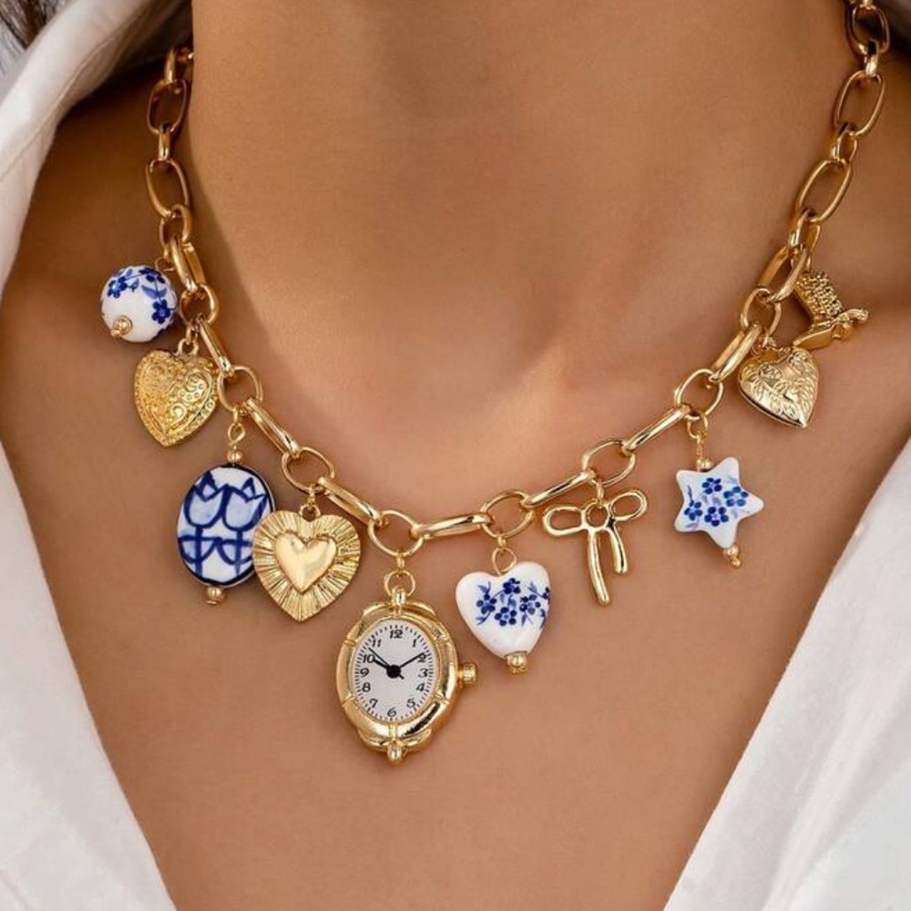 Boutique | Gold and Blue Charm Necklace